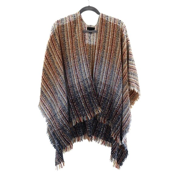 Steve Madden Woven Fringe Poncho Shawl Wrap Multi Winter 70's Rug Style Bohemian - Picture 1 of 14